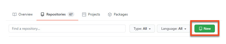 The GitHub button for creating a new repository