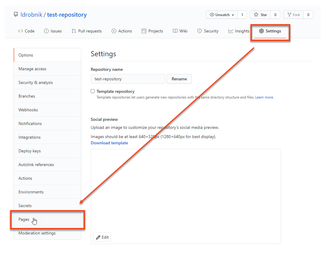 GitHub Pages settings