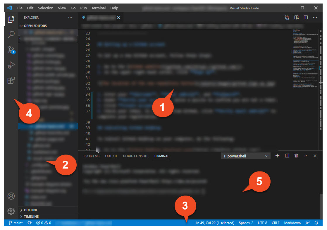 Visual Studio Code user interface layout